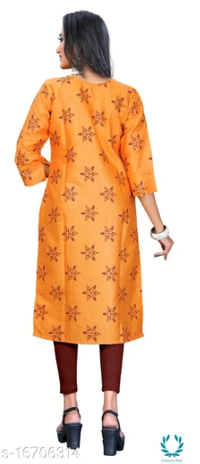Women Cotton Maternity Applique Mustard Kurti - XXL (Bust Size: 44 in, Size Length: 44 in) 